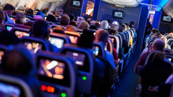 Inside cabin of a large passenger plane