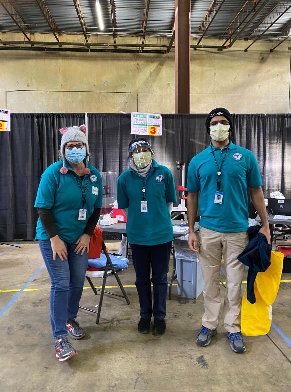 MITRE’s Loudoun Medical Reserve Corps volunteers Fran Stites, Rose Almonte, and Armaan Mehta