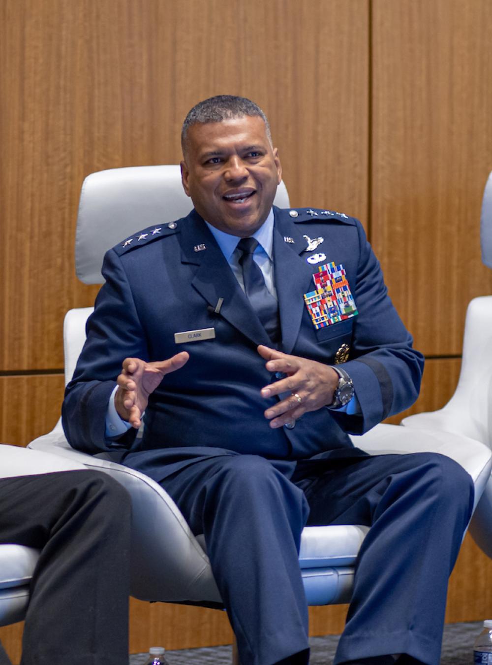 Navy Vice Admiral Dave Kriete, Air Force Lt. Gen. Richard M. Clark and Navy Vice Admiral Johnny Wolfe, Jr. on a panel at the Nuclear Modernization Seminar