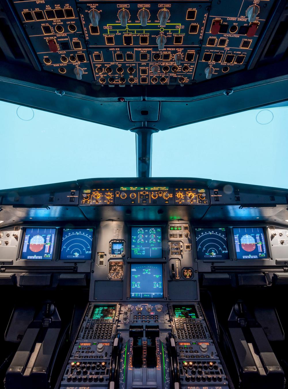 Technology panel in the cockpit of an airplane