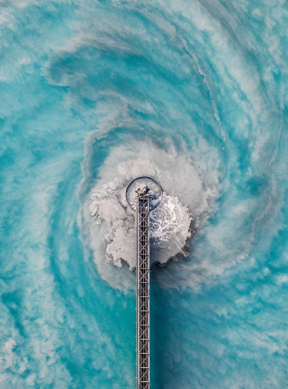 Aerial view of a wastewater facility tank 