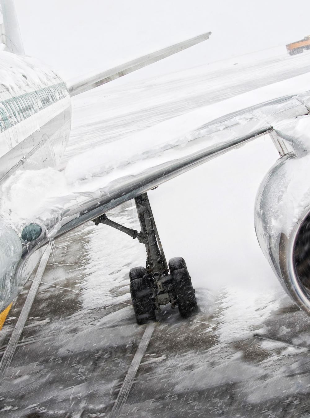 close up of a commercial plane with snow and ice