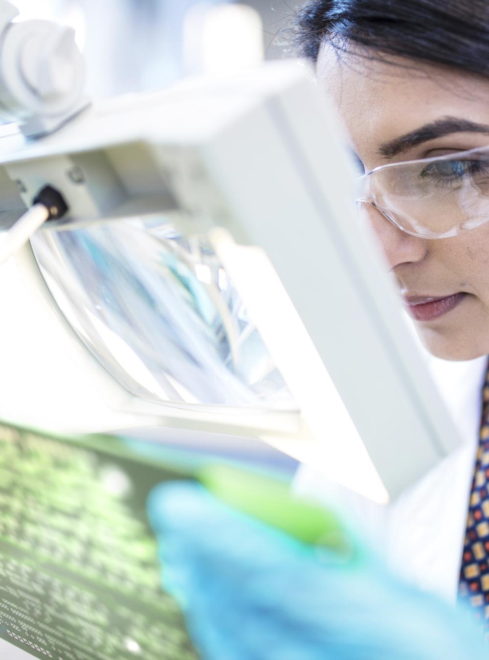 female inspecting circuit board