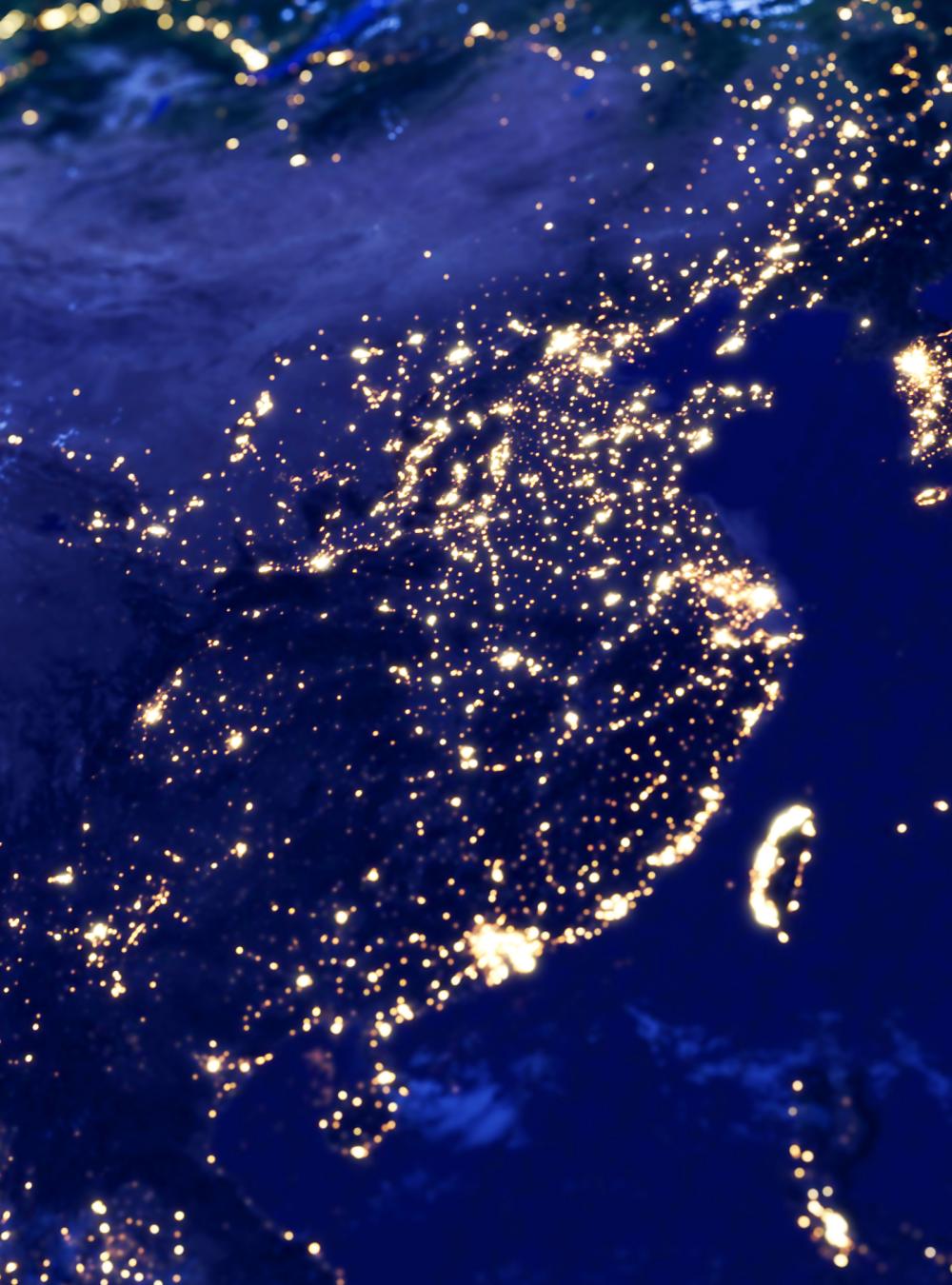 East Asia night lights view from Space