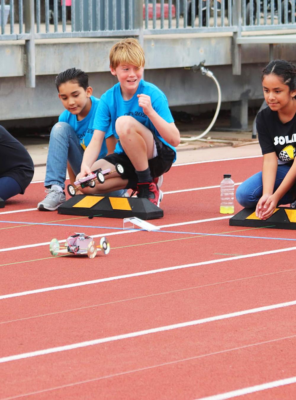 Solar car race on a track