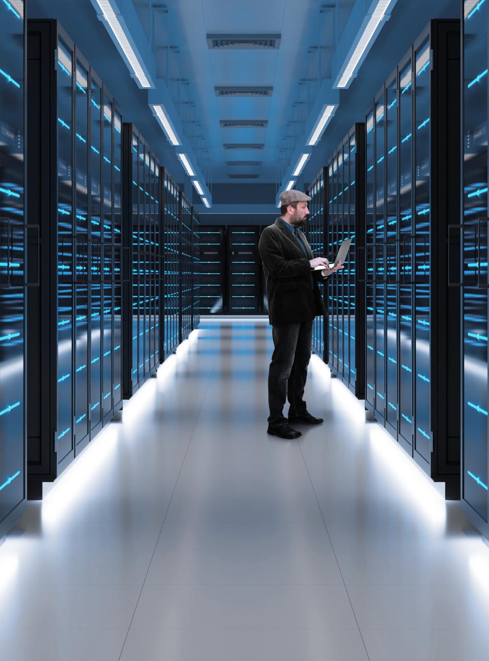 man in a server room