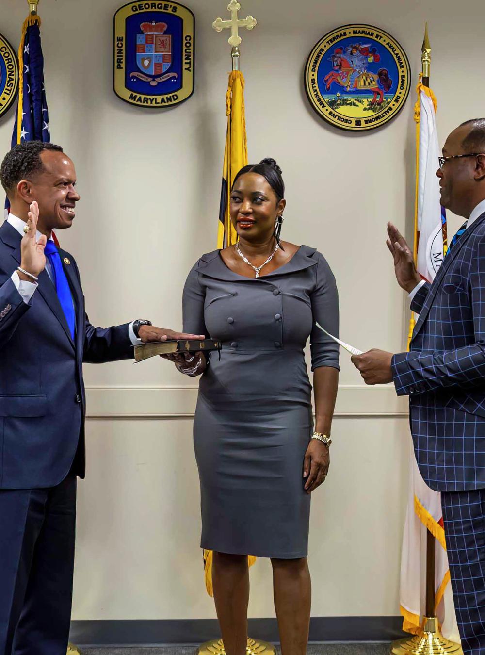 MITRE VP Cedric Sims being sworn in for the Maryland Aviation Commission.