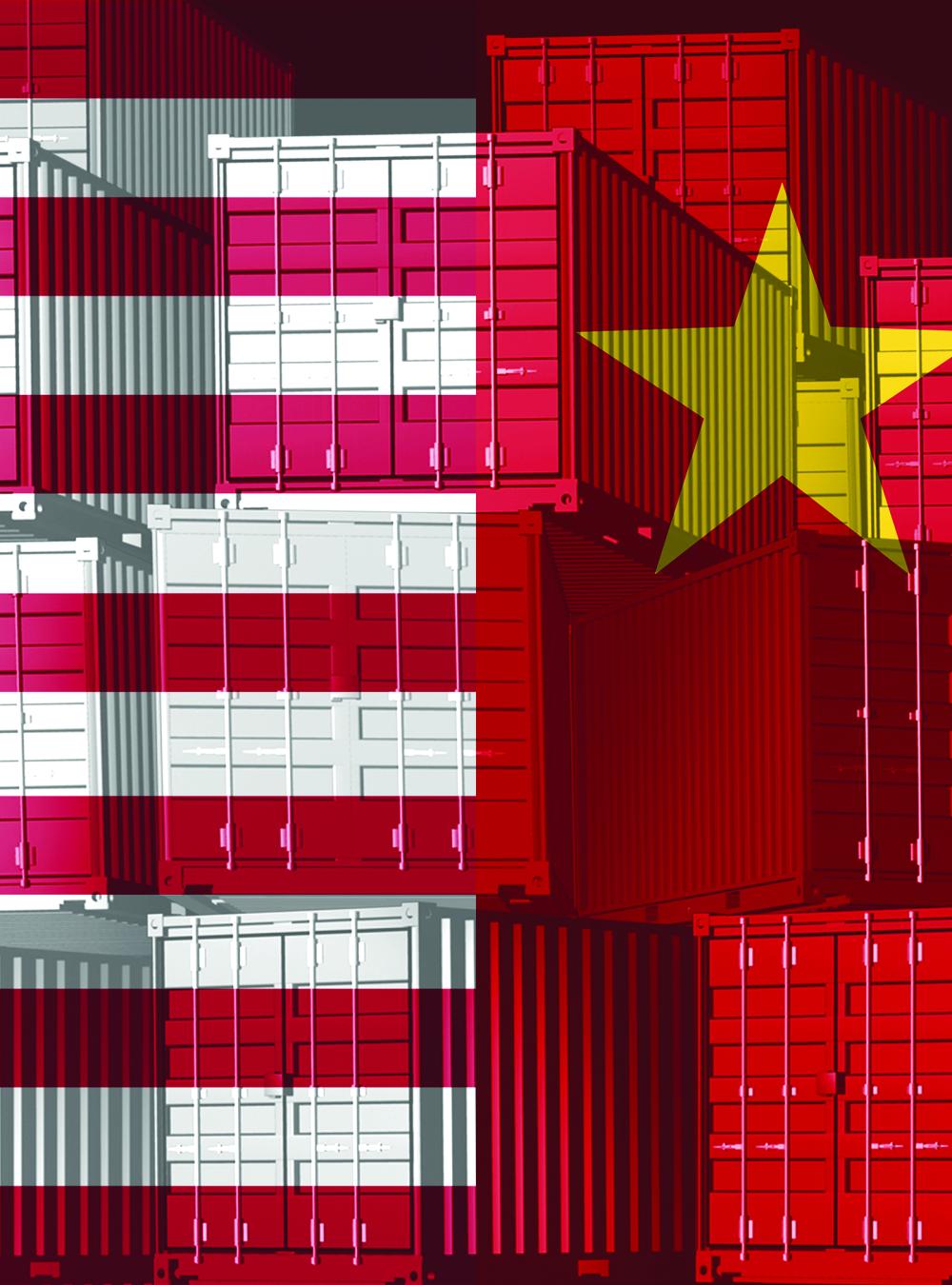 US-China flags over shipping containers