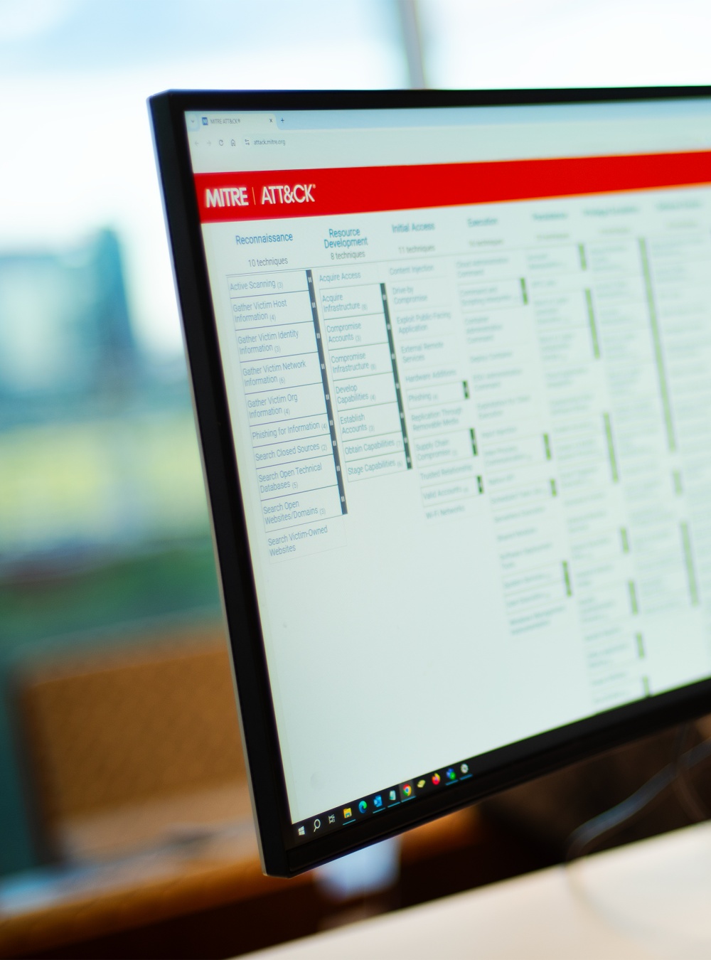 MITRE ATT&CK matrix on a monitor
