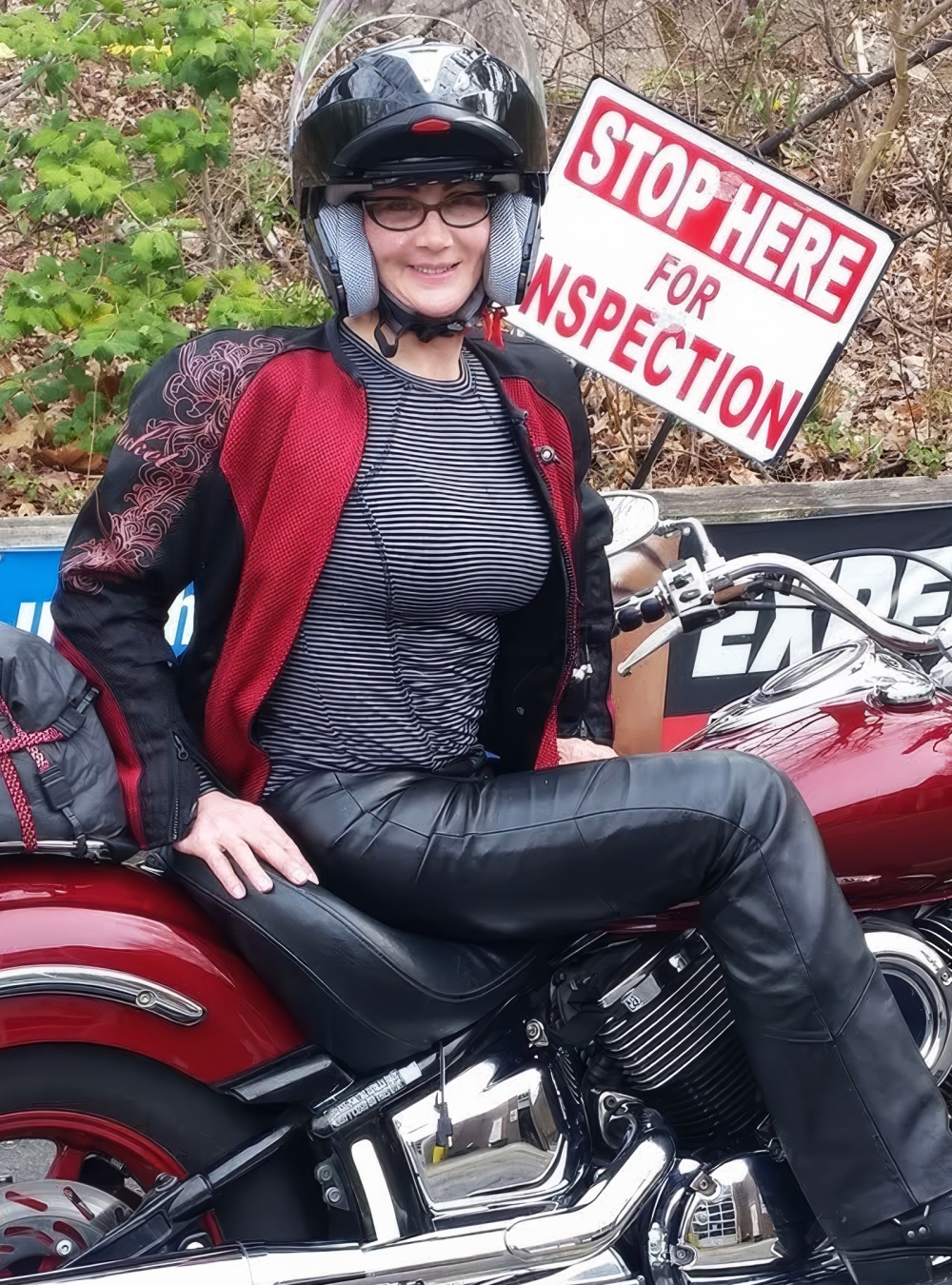Mari Spina on her motorcycle