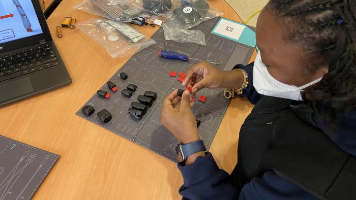 Student working on a robotics activity