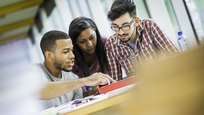 College students working together on a project