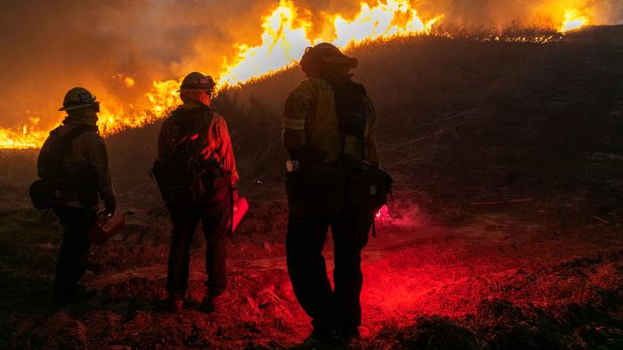 Firefighters fighting the Silverado Fire In Orange Country, California