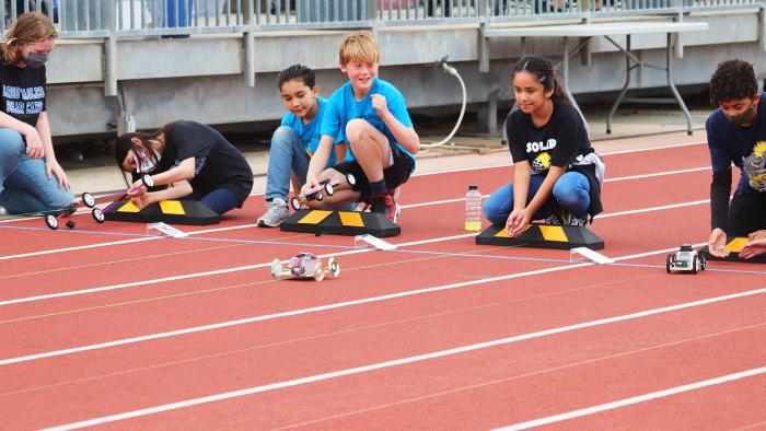 Solar car race on a track