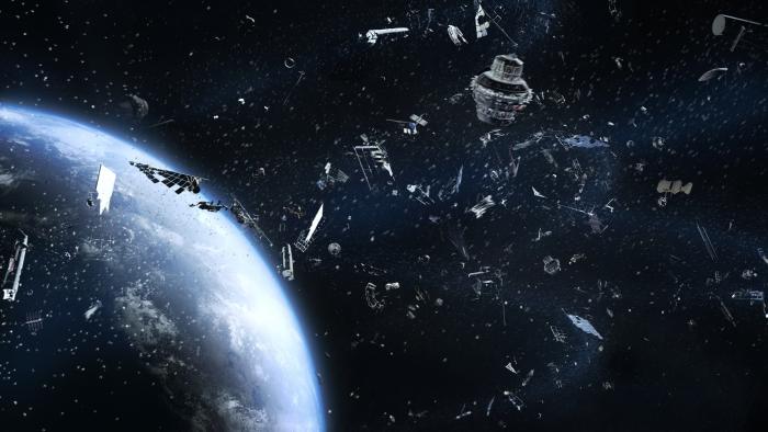 Debris in orbit colliding with other debris