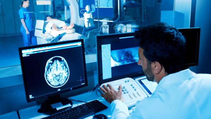 Patient receiving a brain scan in the hospital