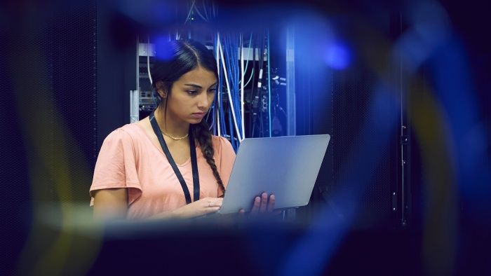 Woman working on a laptop